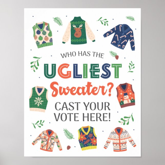 Poster Placa de Votação da Festa de Suéter de Natal Feio (Frente)