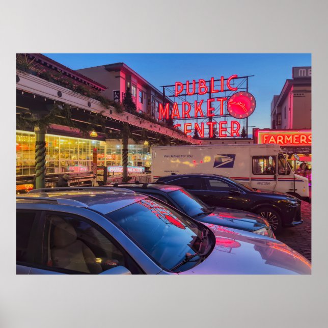 Poster Placa do Mercado da Pike em Seattle (Frente)