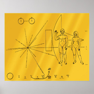 Póster Placa Dourada da Sonda Espacial Pioneer 10 da NASA