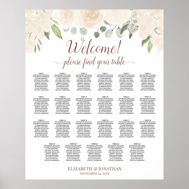 Poster Placa Floral 23 Mesa de Casamento (Frente)
