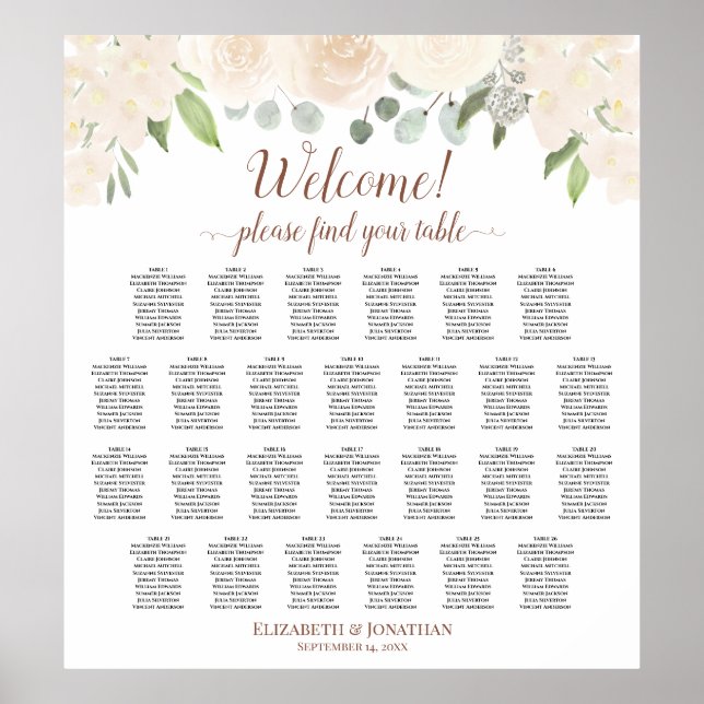 Poster Placa Floral 26 de Casamento de Mesa Blush Peach (Frente)