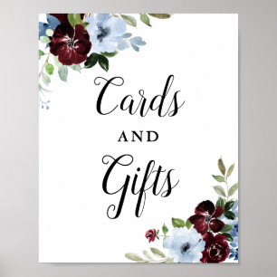 Poster Placa floral azul e de presentes