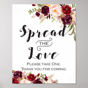 Poster Placa Floral Boho Borgonha - Espalhe o Amor