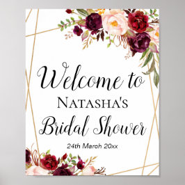 Poster Placa Floral Boho Burgundy Personalizada 8x10"