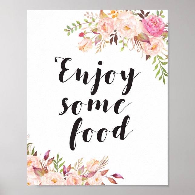 Poster Placa floral Boho Divirta-se com comida (Frente)