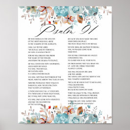 Poster Placa Floral de Escritura de Bíblia Psalm 91