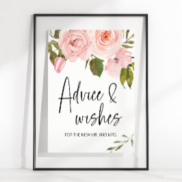 Poster Placa Floral Rosa Cor-de-Rosa Esbranquiçada e Sina