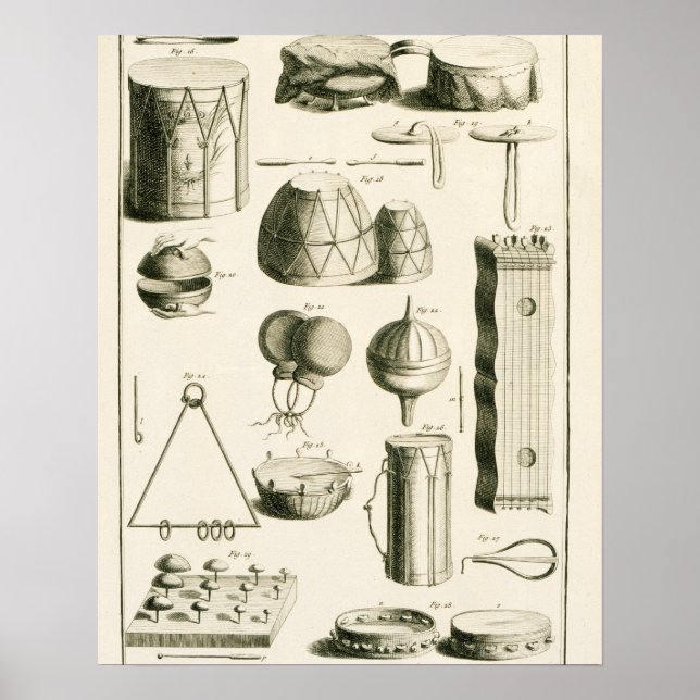 Póster Placa II: Instrumento de percussão antigo e modern (Frente)