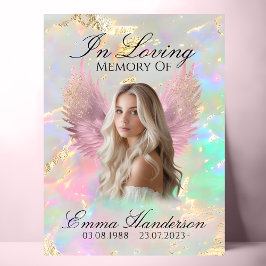 Poster Placa Memorial de Asas de Anjo Rosa Holográfico