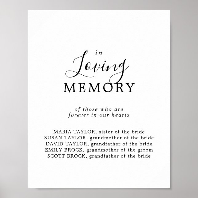 Poster Placa Memorial de Casamento Minimalista Em Memória (Frente)