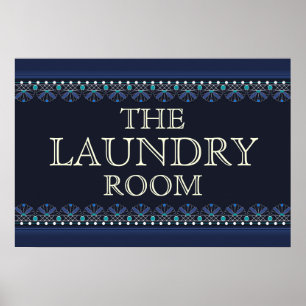 Póster Placa Personalizada Azul para Lavanderia