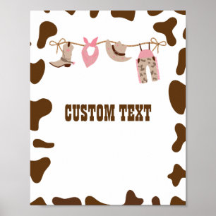 Poster Placa Personalizada Chá de Bebê Cowgirl Rosa