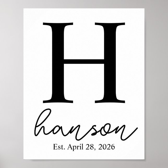Poster Placa Personalizada com Nome da Família - Quadro e (Frente)