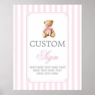 Poster Placa personalizada do urso de listras cor-de-rosa