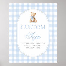 Placa personalizada do urso xadrez azul