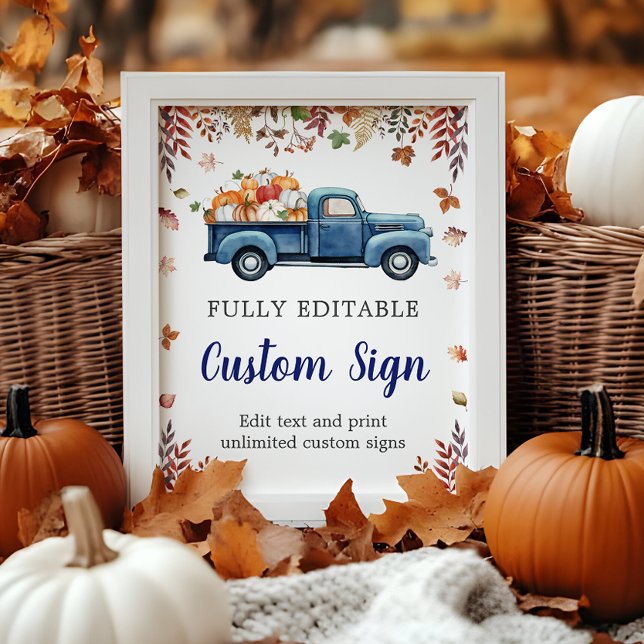 Poster Placa Personalizada para Chá de Bebê Little Pumpki (Little Pumpkin Baby Shower Custom Sign)