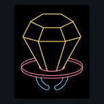 Poster Placa Pop Neon Ring nos anos 90<br><div class="desc">Este design Neon mostra um pop gráfico de anel dos anos 90. Perfeito para um fã dos anos 80,  90 e hipster retrô que ama música antiga e mínima neon escura</div>