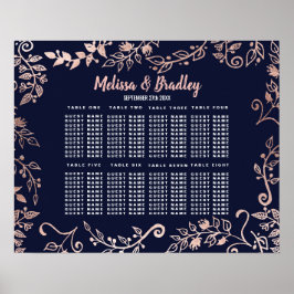 Poster Placa rosa Dourada Floral Marinho Azul Pincel
