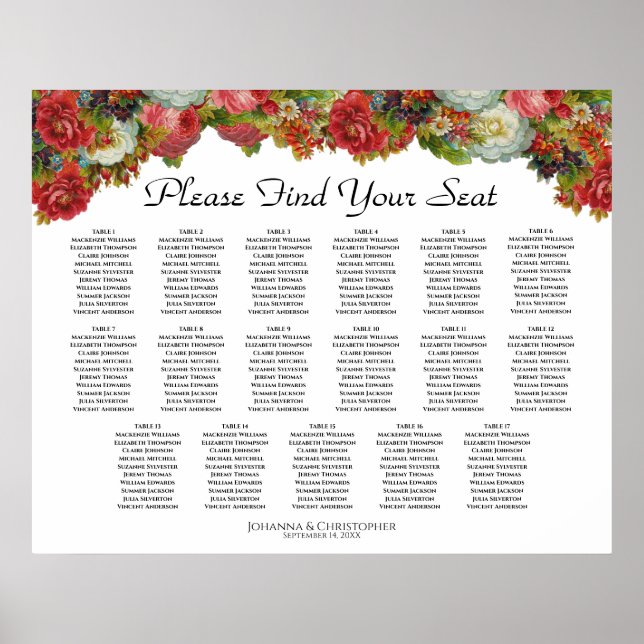 Poster Placa rustic Red Floral 17 Mesa (Frente)