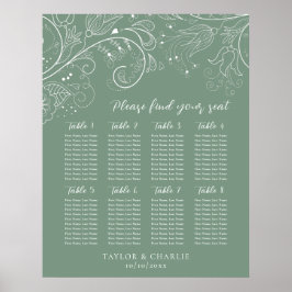 Poster Placa Sage Green Floral Weding 8 Mesas
