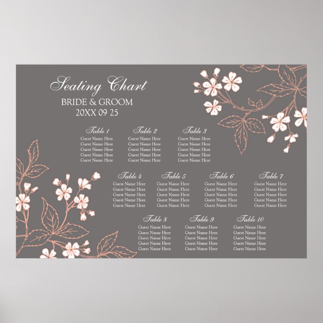 Póster Placa sentada 10 Mesa Coral Floral (Frente)