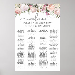 Poster Placa Sentada de Casamento Alfabético Rosa Rosa Ro
