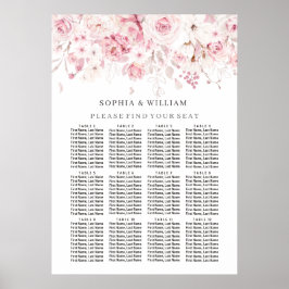Poster Placa Sentada de Casamento de Mesa Floral Blush