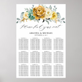 Poster Placa Sentada de Casamento Floral Amarelo-Mostarda