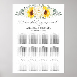 Poster Placa Sentada de Casamento Floral de Sunflower Ivo