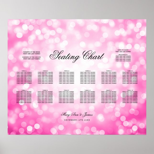 Poster Placa Sentada de Casamento Luzes Cinza-Rosa (Frente)