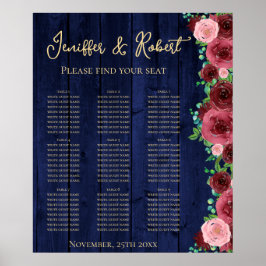 Poster Placa Sentada de Mesa Rustic Burgundy 9 Floral