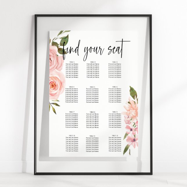 Poster Placa Sentada Floral de Casamento de Rosas Rosa-Es (Criador carregado)