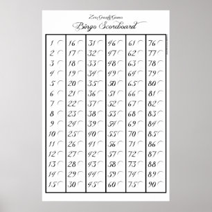 Póster Placar 90 do Bingo - jogos da gravidade zero