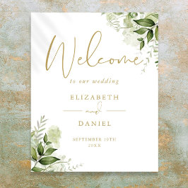 Poster Placas de Boas-Vindas de Casamento com Folhagem Ve