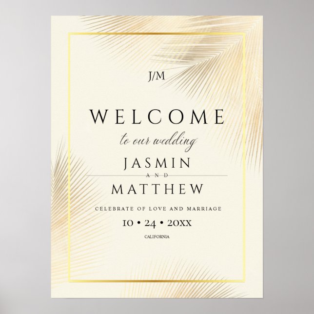 Poster Placas de Boas-Vindas de Casamento com Folhas de P (Frente)
