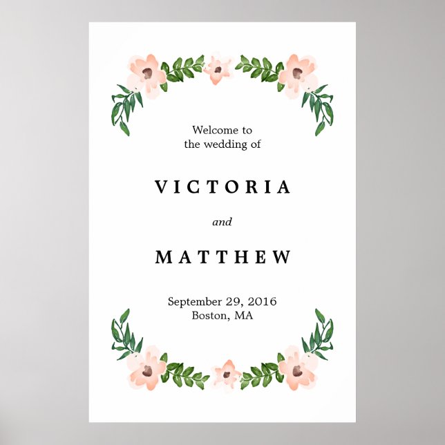 Póster Placas de Boas-Vindas para Casamento com Vinhas Ro (Frente)