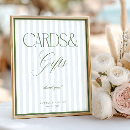 Poster Placas de casamento Blue Stripes Sage Green Cards