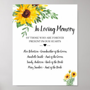 Poster Placas de casamento de girassóis em memória amoros