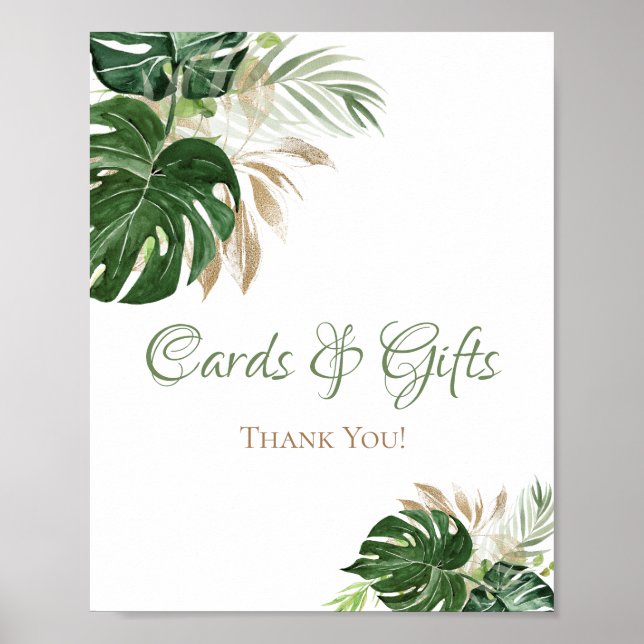 Poster Placas de Casamento Folhas de Palmeira Aquarela Ve (Frente)