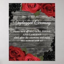 Poster Placas de Casamento Rustic Black Lace Rosas Vermel