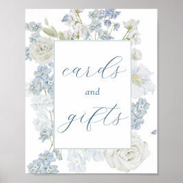 Poster Placas de Flores Azuis Suaves e Sinal de Presente