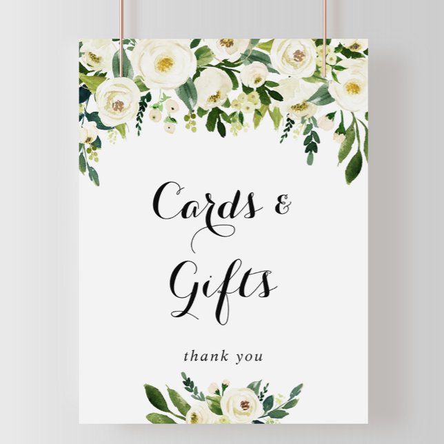Poster Placas de Flores Brancas de Verde de Outono e Pres (Criador carregado)