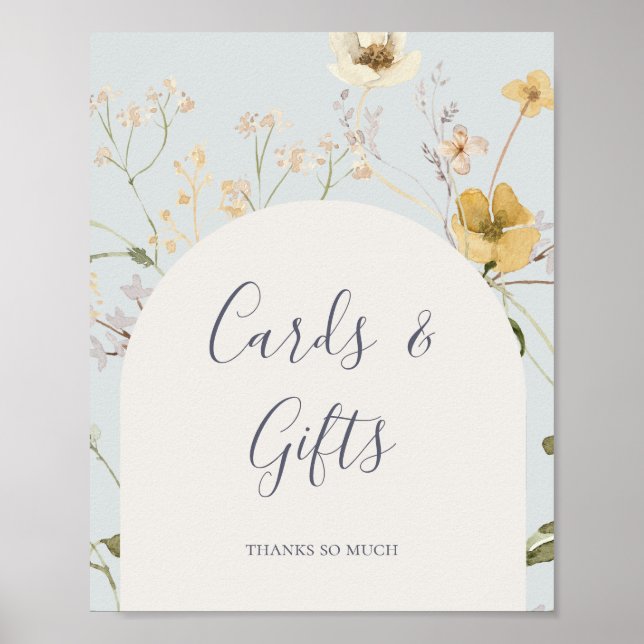 Poster Placas de Flores Silvestres da Primavera Azul Clar (Frente)