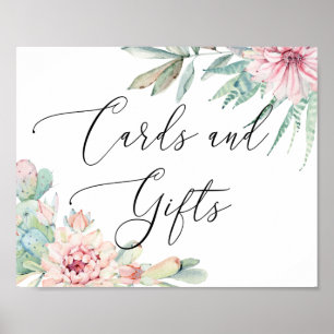 Poster Placas de Presentes de Casamento Floral Cactus