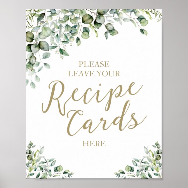 Poster Placas de Receita de Chá de Noiva com Verde Foliác (Frente)