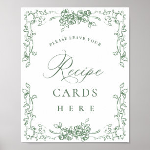 Poster Placas de Receita Floral Verde do Ornamentado Rena