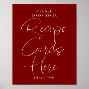 Poster Placas de Receitas de Casamento Vermelho e Dourado