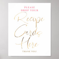 Placas de Receitas Rosa e Dourado Sinal de Chá de