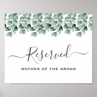 Poster Placas de reserva de casamento com folhagem de euc