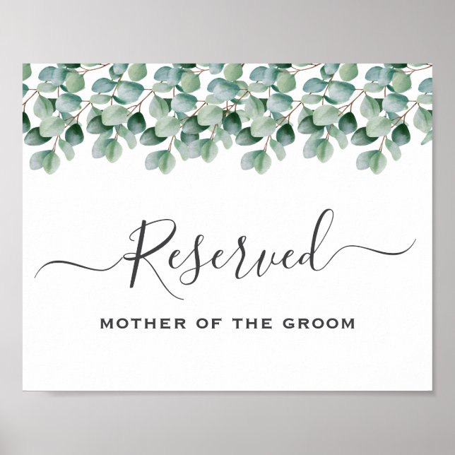 Poster Placas de reserva de casamento com folhagem de euc (Frente)